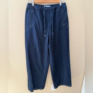 Zara Wide Leg Tied Denim Low Rise Dark Indigo Blue Pants Womens Sz M